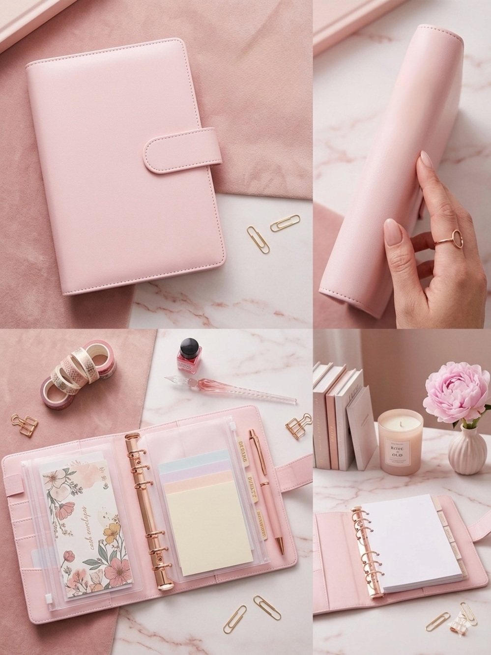 Pink 6 Ring Faux Leather Planner Organizer - 5x7.5